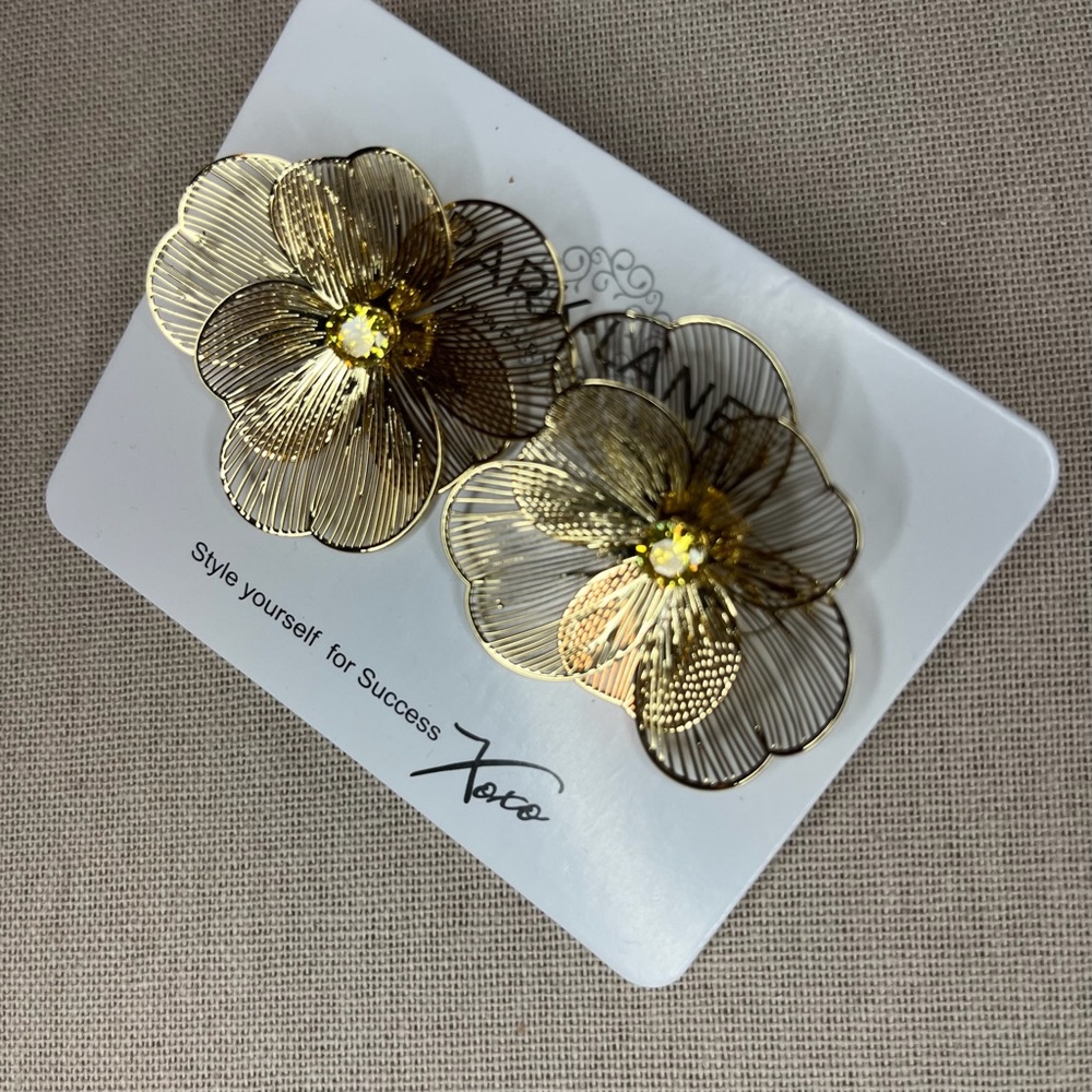 Park Lane Poppy Gold Floral Statement Stud Earrings